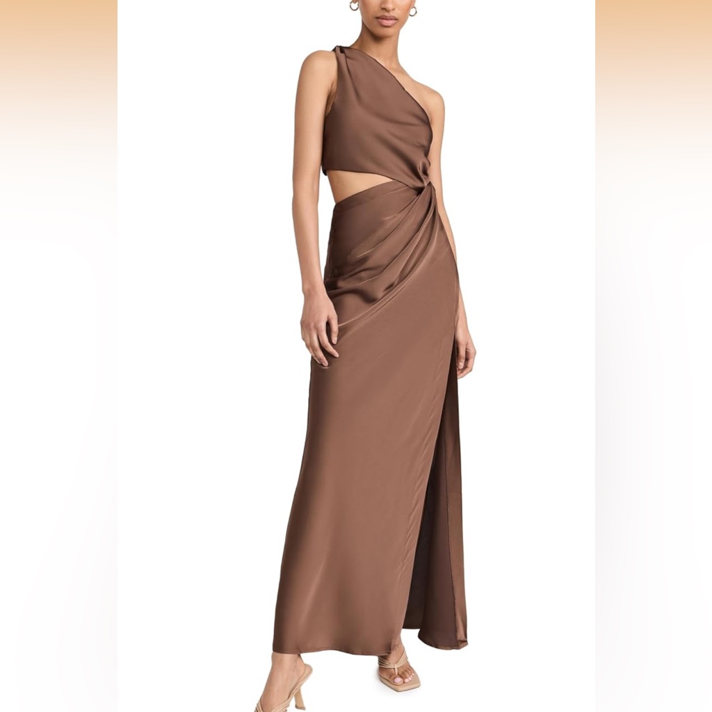 Mishka One-Shoulder Brown Twist Maxi Dress - Nwt